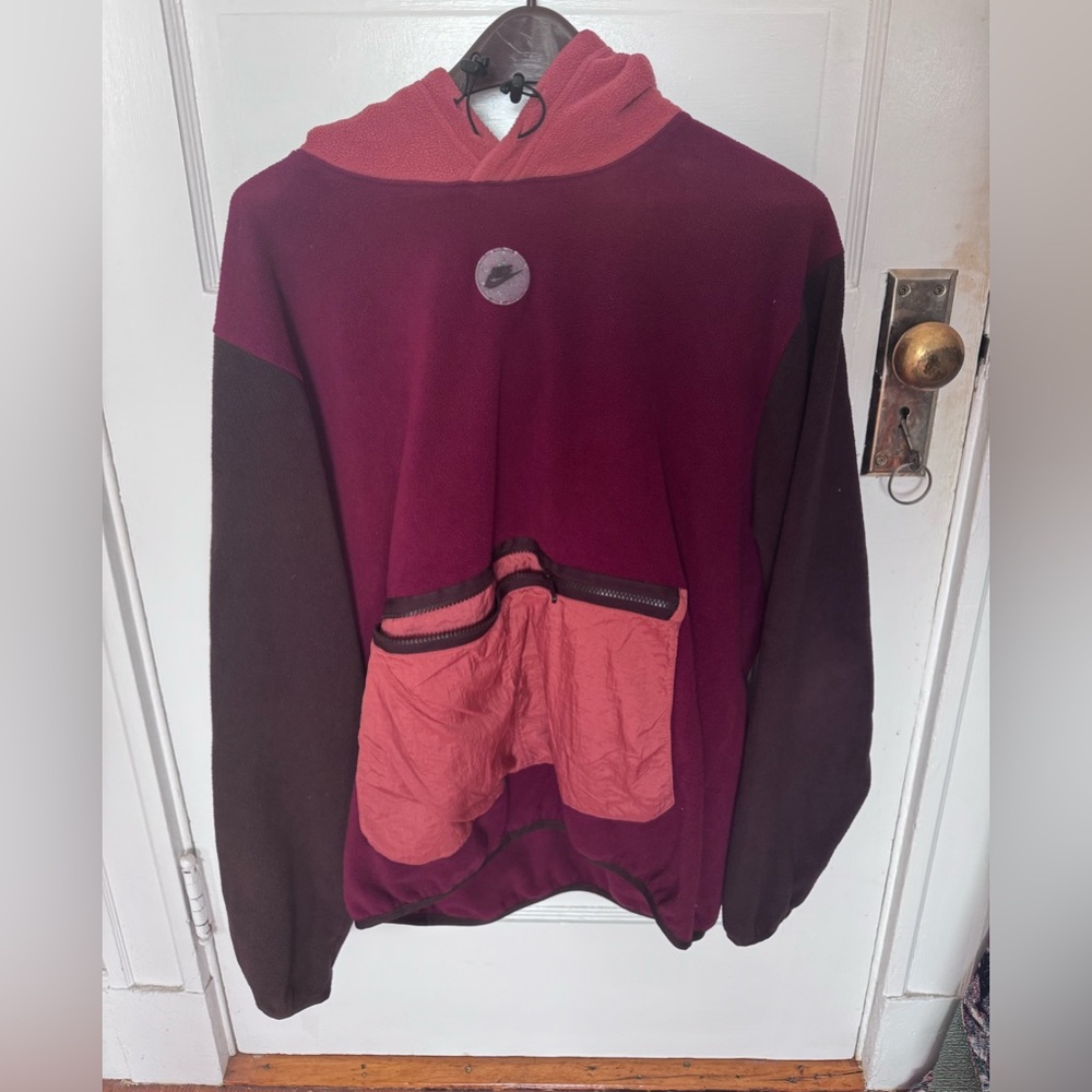 Burgundy and Coral Nike Hoodie with Front Pocket